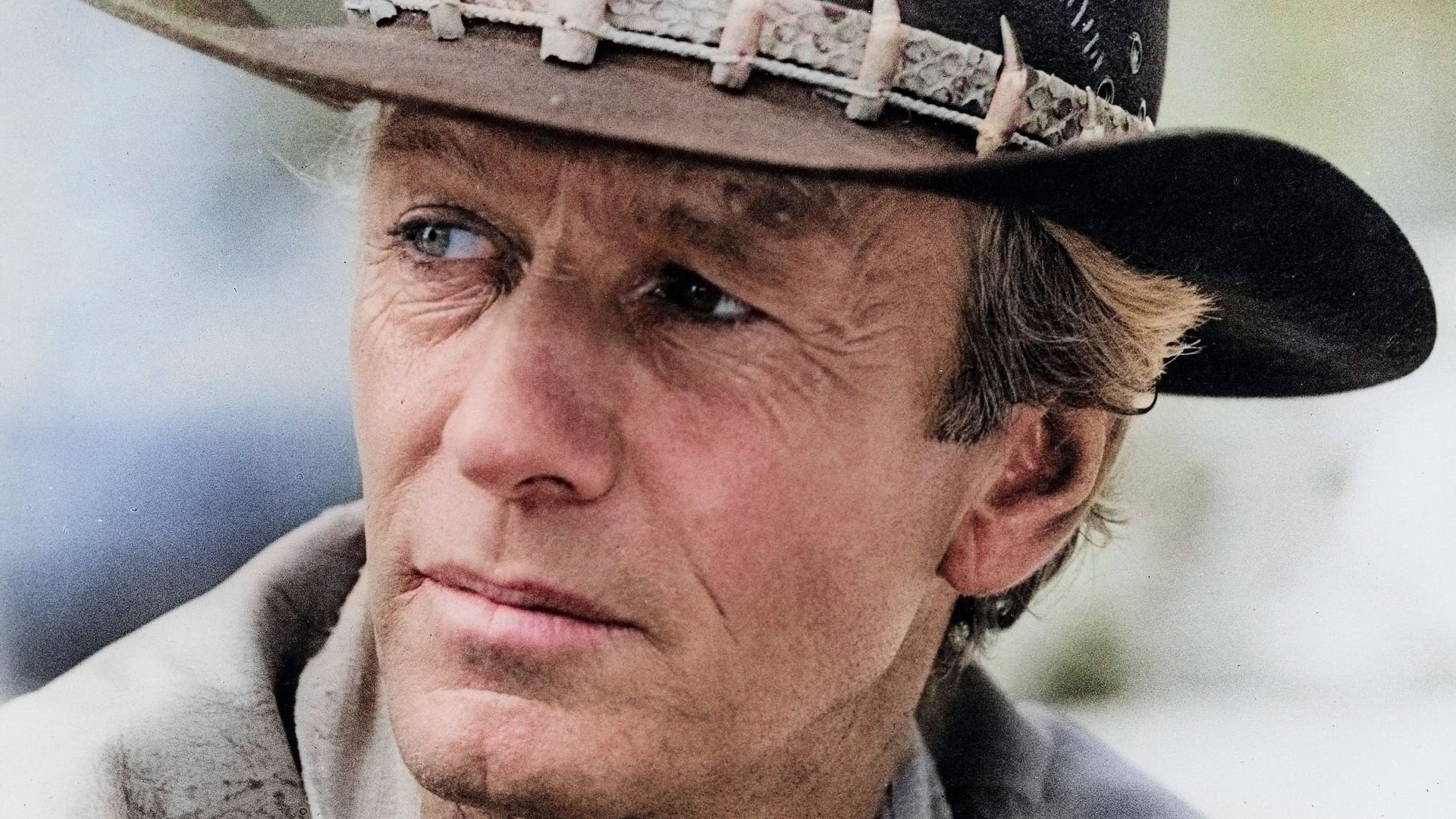 Paul Hogan am Set des Films "Crocodile Dundee" im Jahr 1986.