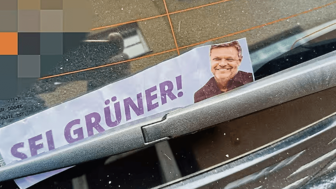 Keine Klimakleber: Die Aufkleber mit Habeck-Bild an beschädigten Autos brachten zu Unrecht Klimaschützer in Verruf.