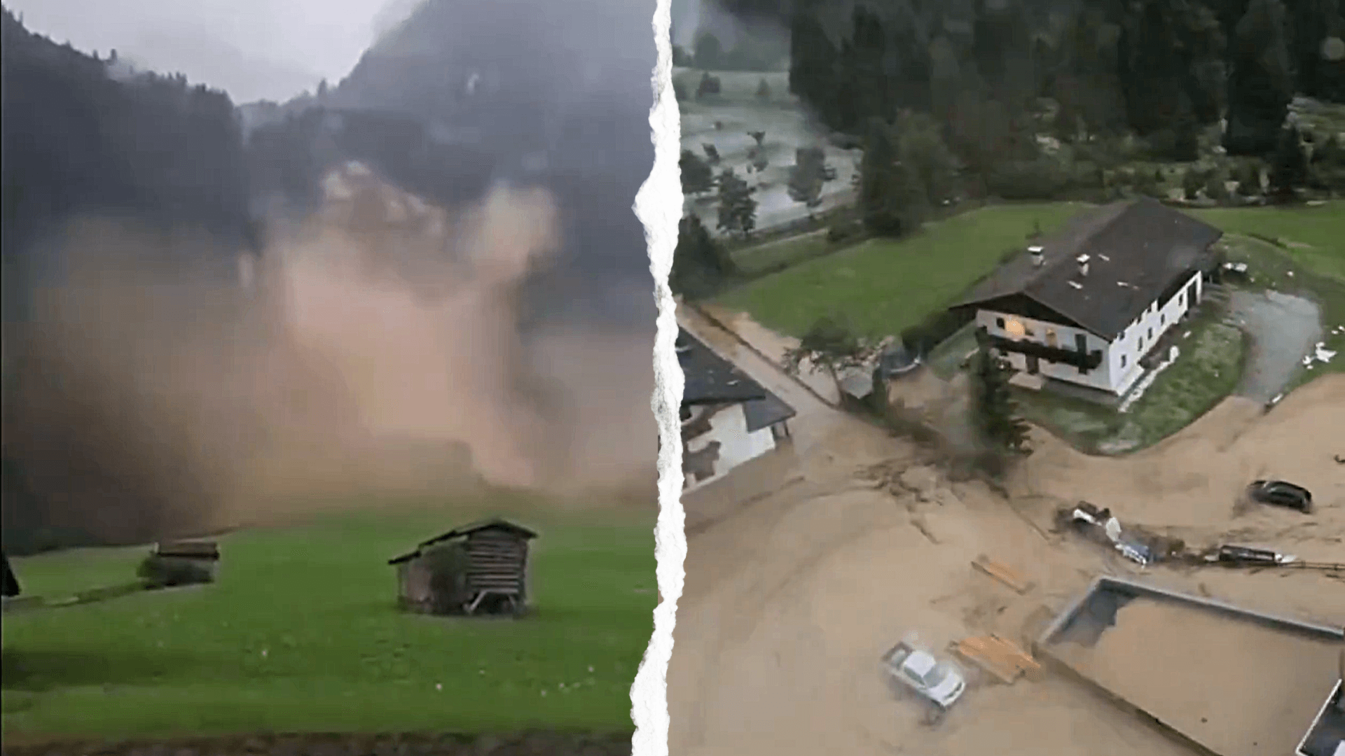Gemeinde Gschnitz in Tirol: Heftiger Regen ließ Wassermassen unkontrolliert vom Berg ins Tal stürzen.