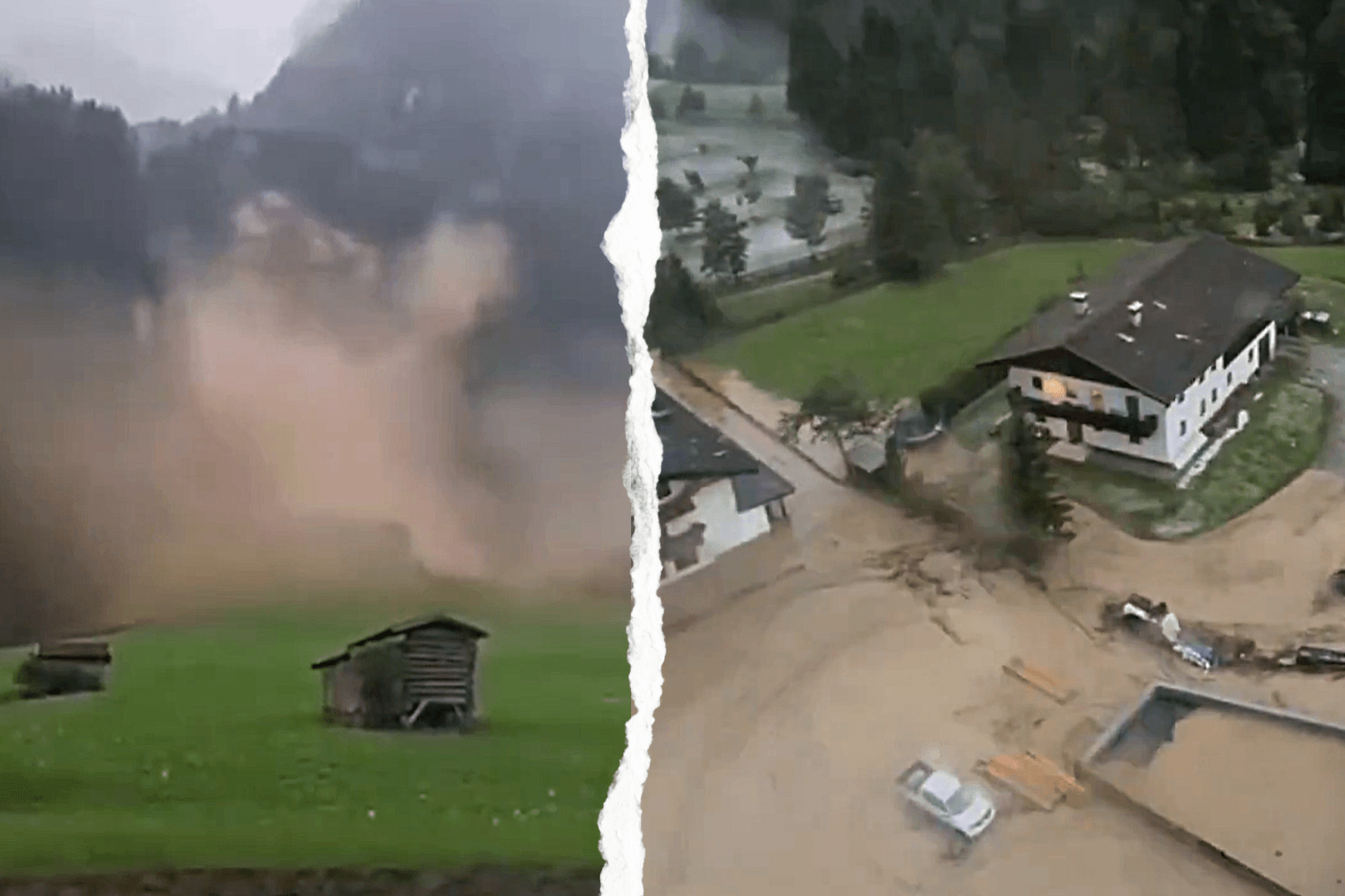 Gemeinde Gschnitz in Tirol: Heftiger Regen ließ Wassermassen unkontrolliert vom Berg ins Tal stürzen. Gemeinde Gschnitz in Tirol: Heftiger Regen ließ Wassermassen unkontrolliert vom Berg ins Tal stürzen.