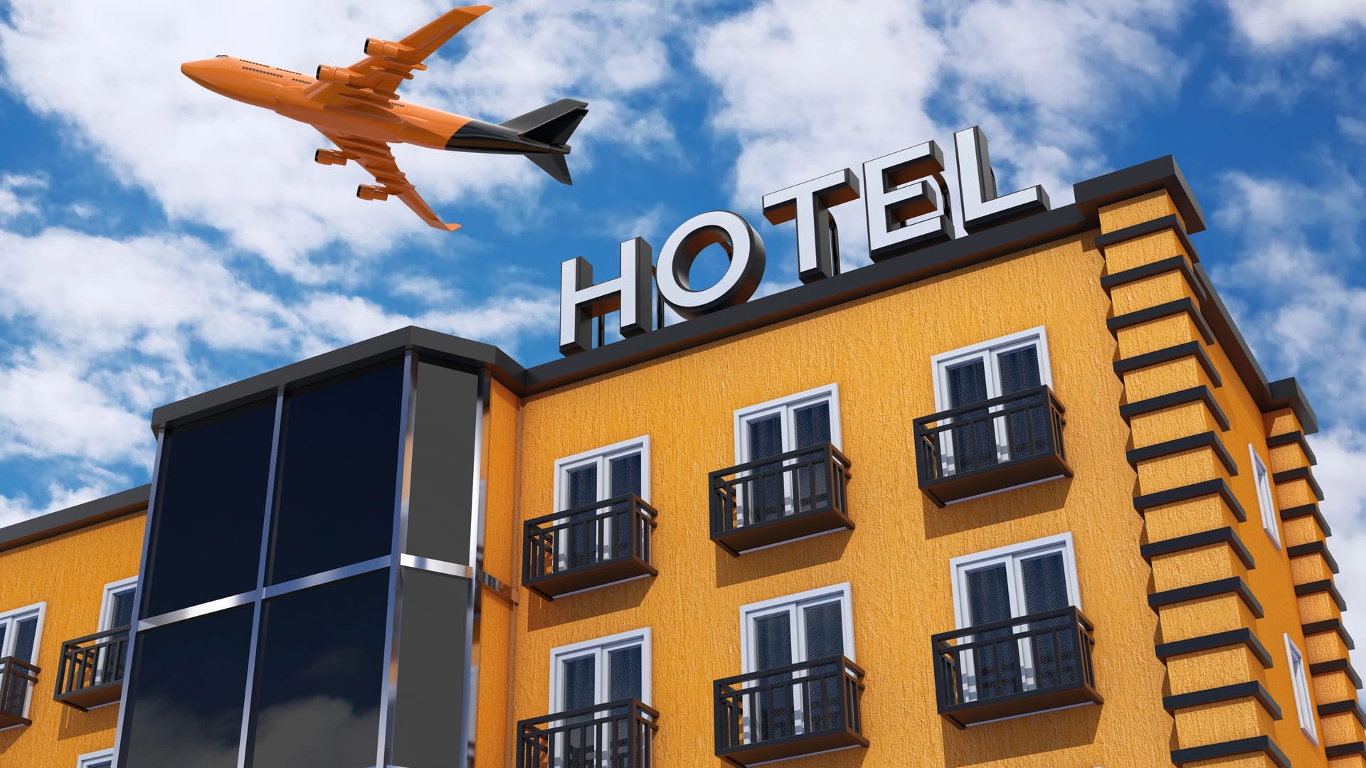 Ein Flugzeug steigt über einem Flughafenhotel in die Luft (Symbolbild): Viele Airport-Hotels sind besser als gedacht.