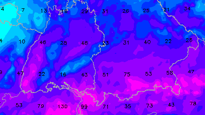 Prognosekarte des Wettermodells Icon: Im Süden wird es besonders nass.