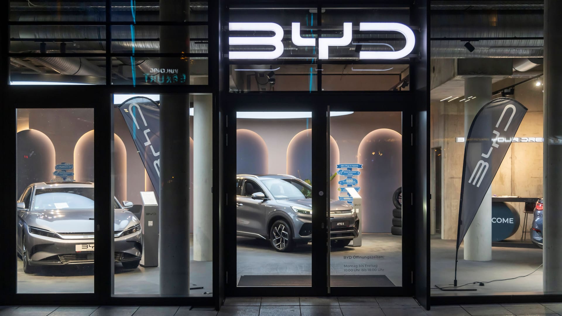 Ladengeschäft von BYD in Stuttgart: Deutschland verfügt nicht über die Technologieführerschaft beim Elektroautobau.