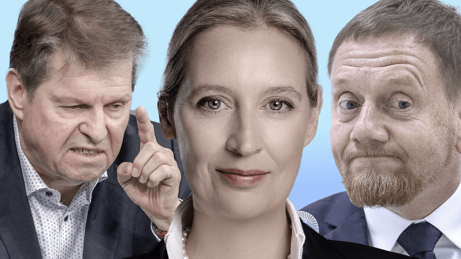 SPD-Politiker Ralf Stegner (l.), AfD-Chefin Alice Weidel und CDU-Ministerpräsident Michael Kretschmer: Sie eint ein großes Verständnis für Kreml-Chef Wladimir Putin.