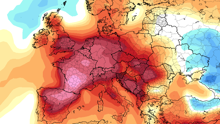 Wetter in Europa: prognostizierte Temperaturanomalien im Zeitraum zwischen dem 10. und dem 17. August.