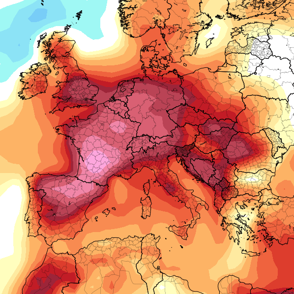 Wetter in Europa: prognostizierte Temperaturanomalien im Zeitraum zwischen dem 10. und dem 17. August.