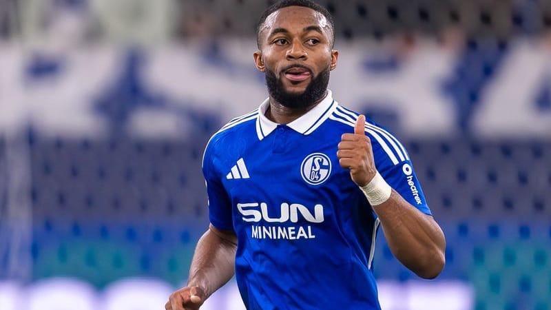 Schalkes Moussa Sylla jubelt nach einem Tor in der Veltins Arena.