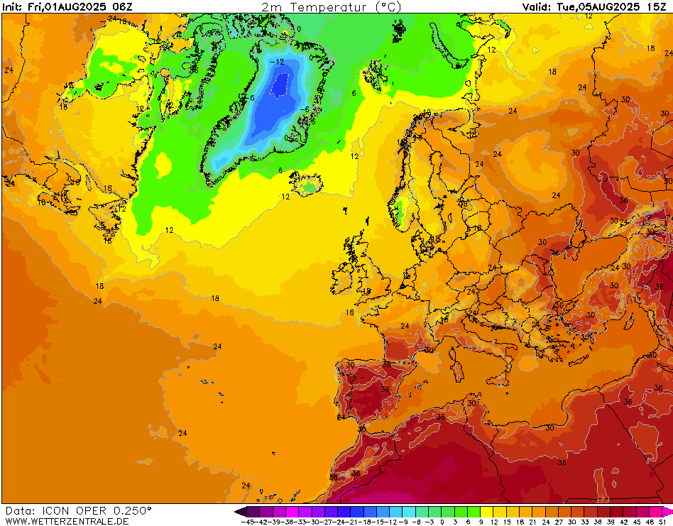 Wetter in Deutschland: Eine Prognose des ICON-Wettermodells für den 5. August.