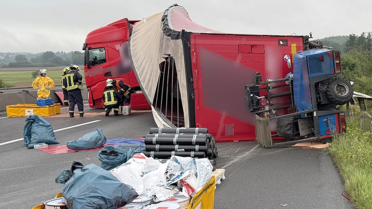 Mittelhessen: A5 nach Gefahrgut‑Unfall bei Reiskirchen gesperrt