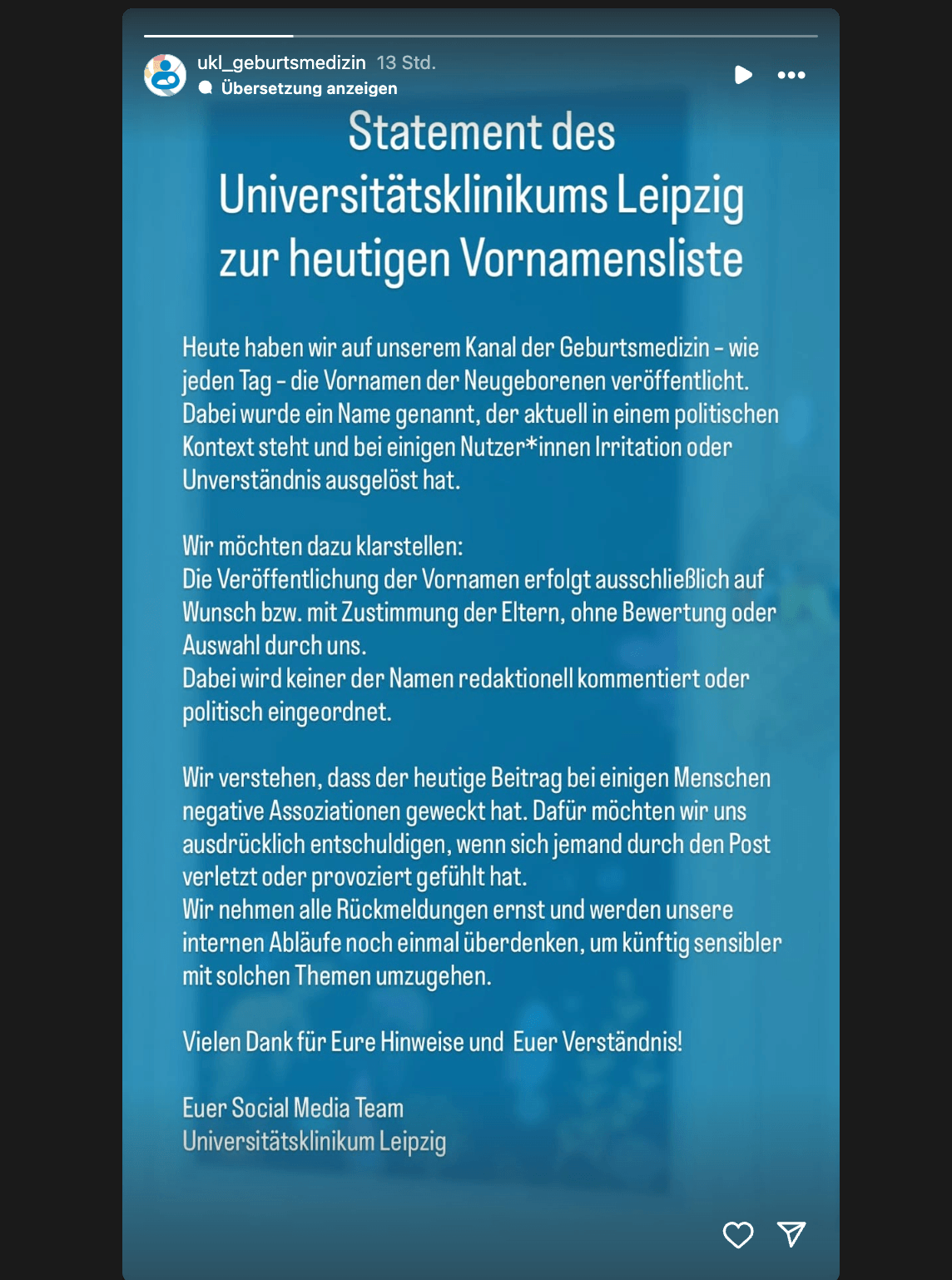 Stellungnahme der Uniklinik Leipzig.