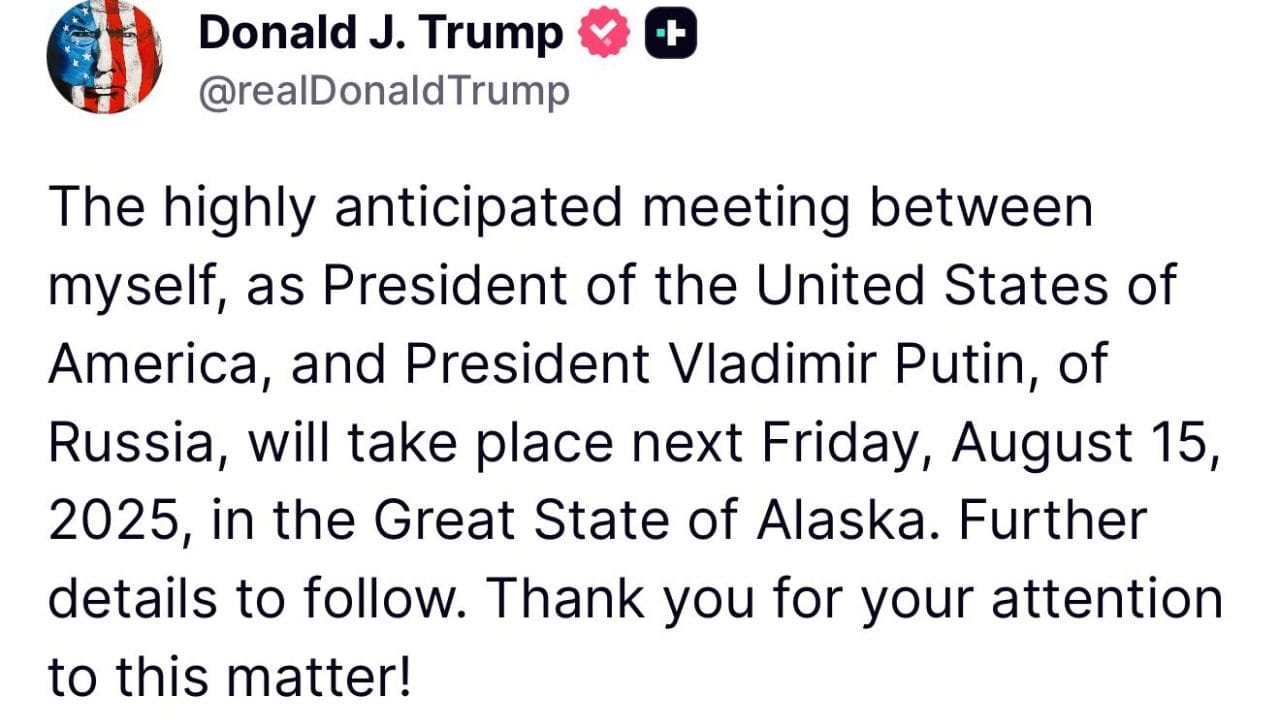 Der Post von Donald Trump zum Treffen mit Putin.