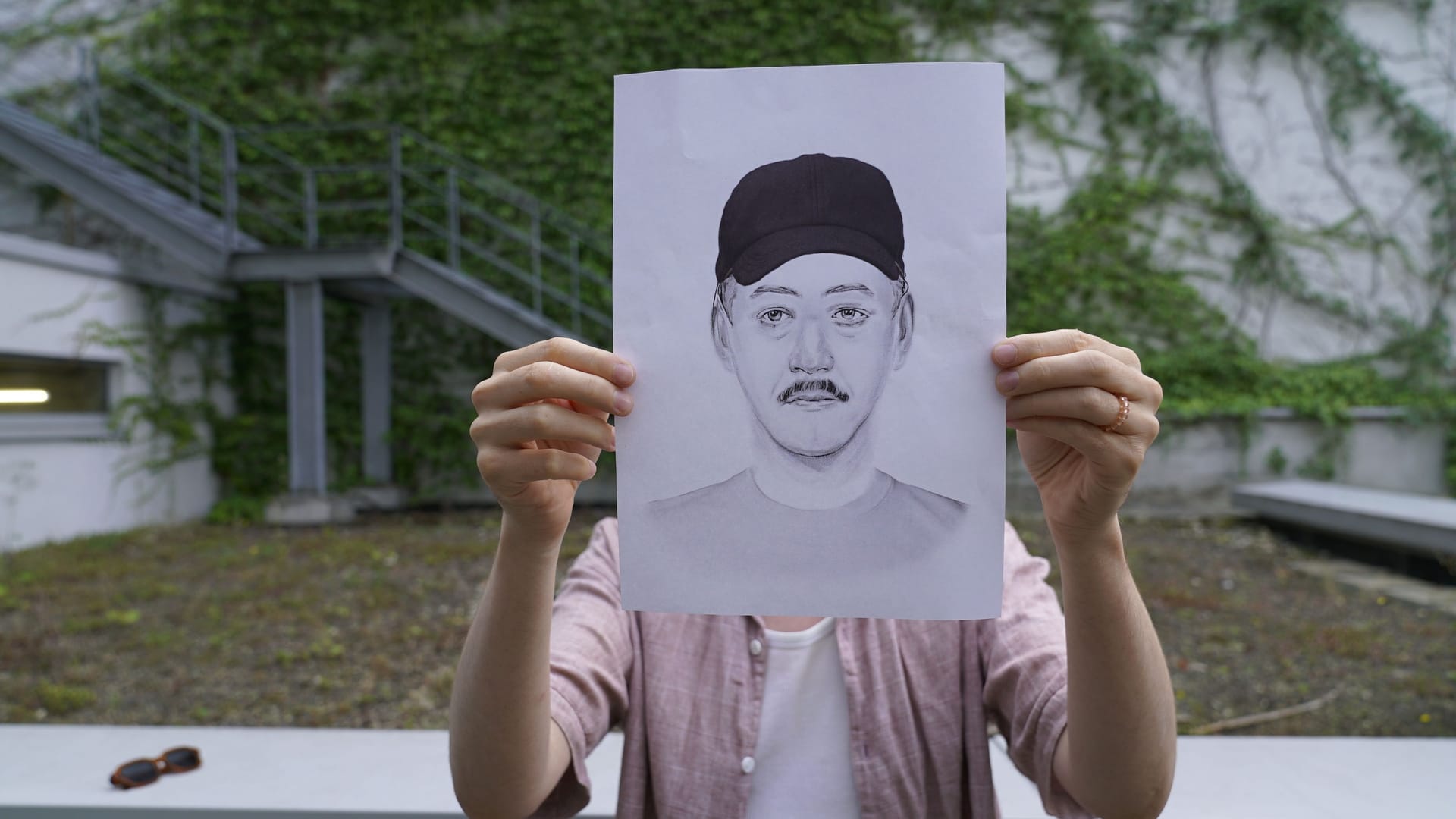 t-online-Redakteur Nils Heidemann mit seinem Phantombild vor dem Gesicht: Wurde er gut getroffen?