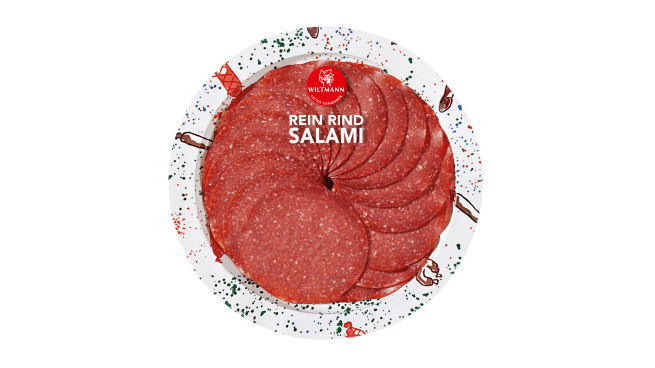 Das betroffene Produkt: "Rein Rind Salami 70 g" von Wiltmann. Das betroffene Produkt: "Rein Rind Salami 70 g" von Wiltmann.