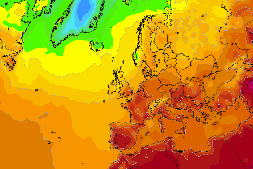Wetter in Deutschland: Eine Prognose des GFS-Wettermodells für den 11. August. Demnach sind Temperaturen bis 30 Grad möglich.