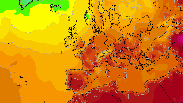 Wetter in Deutschland: Eine Prognose des GFS-Wettermodells für den 11. August. Demnach sind Temperaturen bis 30 Grad möglich.