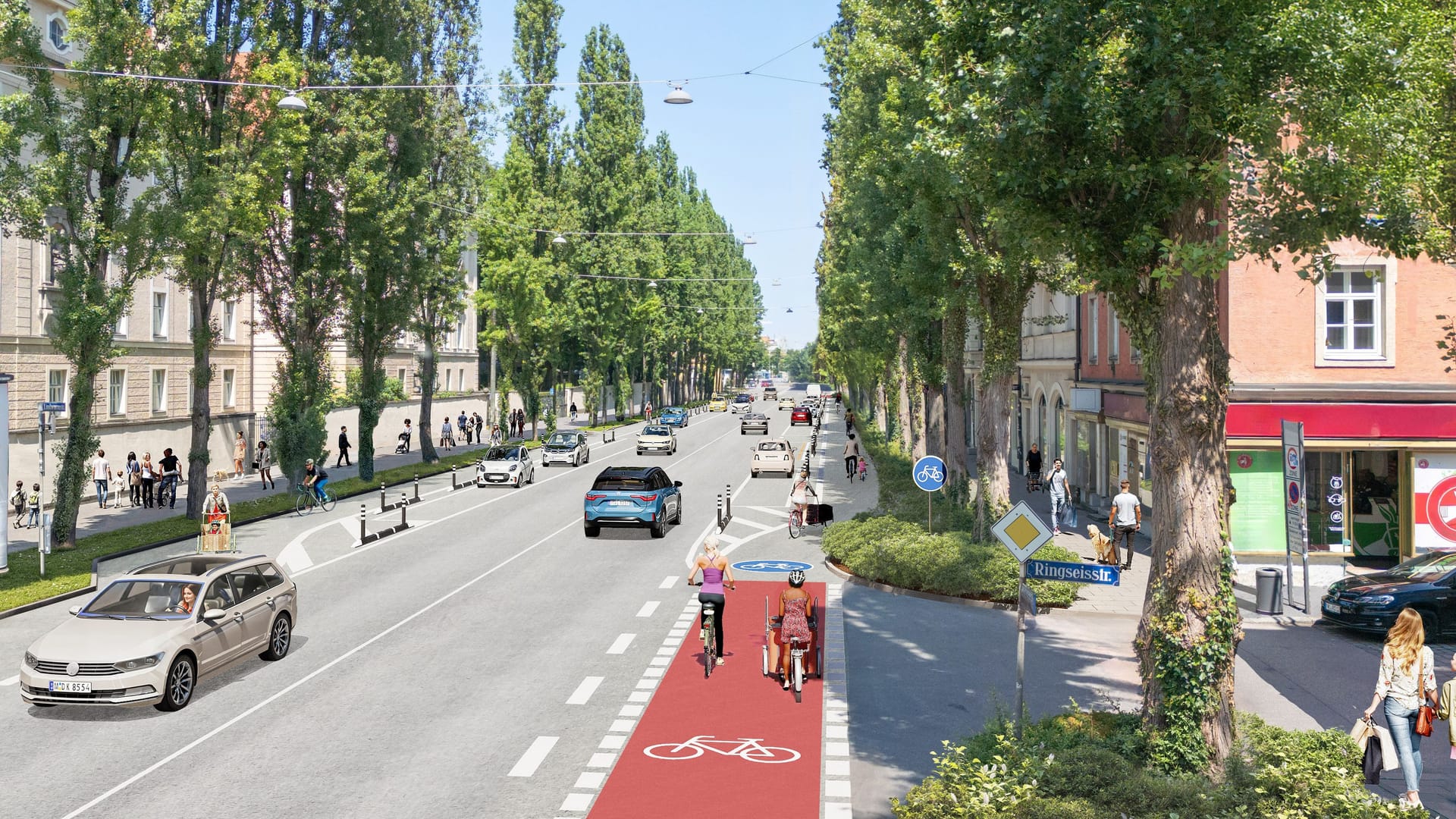 Eine Simulation zeigt, wie die Lindwurmstraße nach dem Umbau aussehen soll.