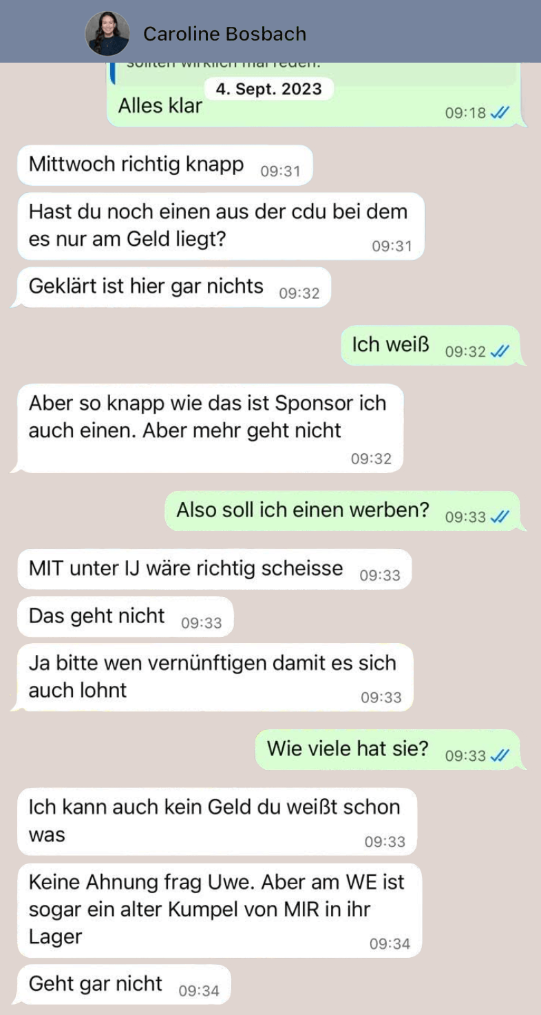 Caroline Bosbach bangte um ihre Wahl: nachgebauter Chat vom 4. September 2023.