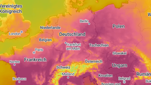 Das Wetter in Deutschland: Die Warnungen des DWD am Freitagvormittag: Im Süden herrscht extreme Hitze. Im Nordosten werden starke Gewitter erwartet.