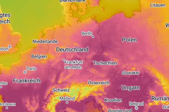 Das Wetter in Deutschland: Die Warnungen des DWD am Freitagvormittag: Im Süden herrscht extreme Hitze. Im Nordosten werden starke Gewitter erwartet.