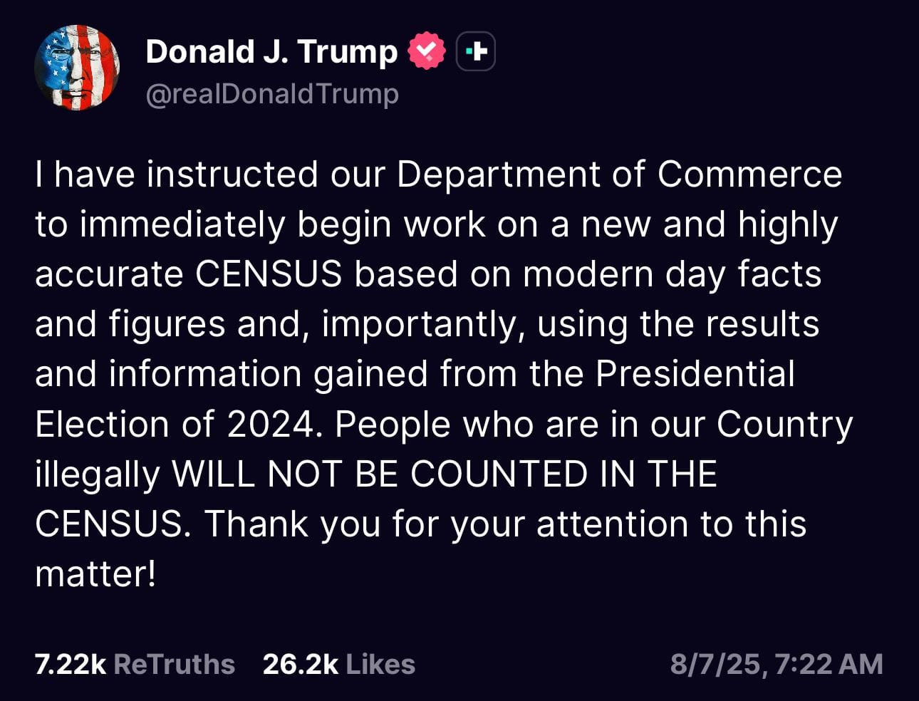 Beitrag von Donald Trump auf seinem Truth-Social-Profil.