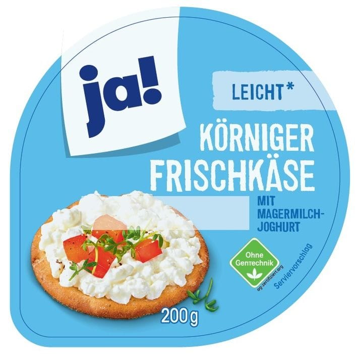 Das betroffene Produkt: ja! Körniger Frischkäse 0,1 % Fett, 200g.