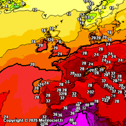 Wetter in Deutschland und Europa: Eine Berechnung des ICON-Wettermodells für den 20. August