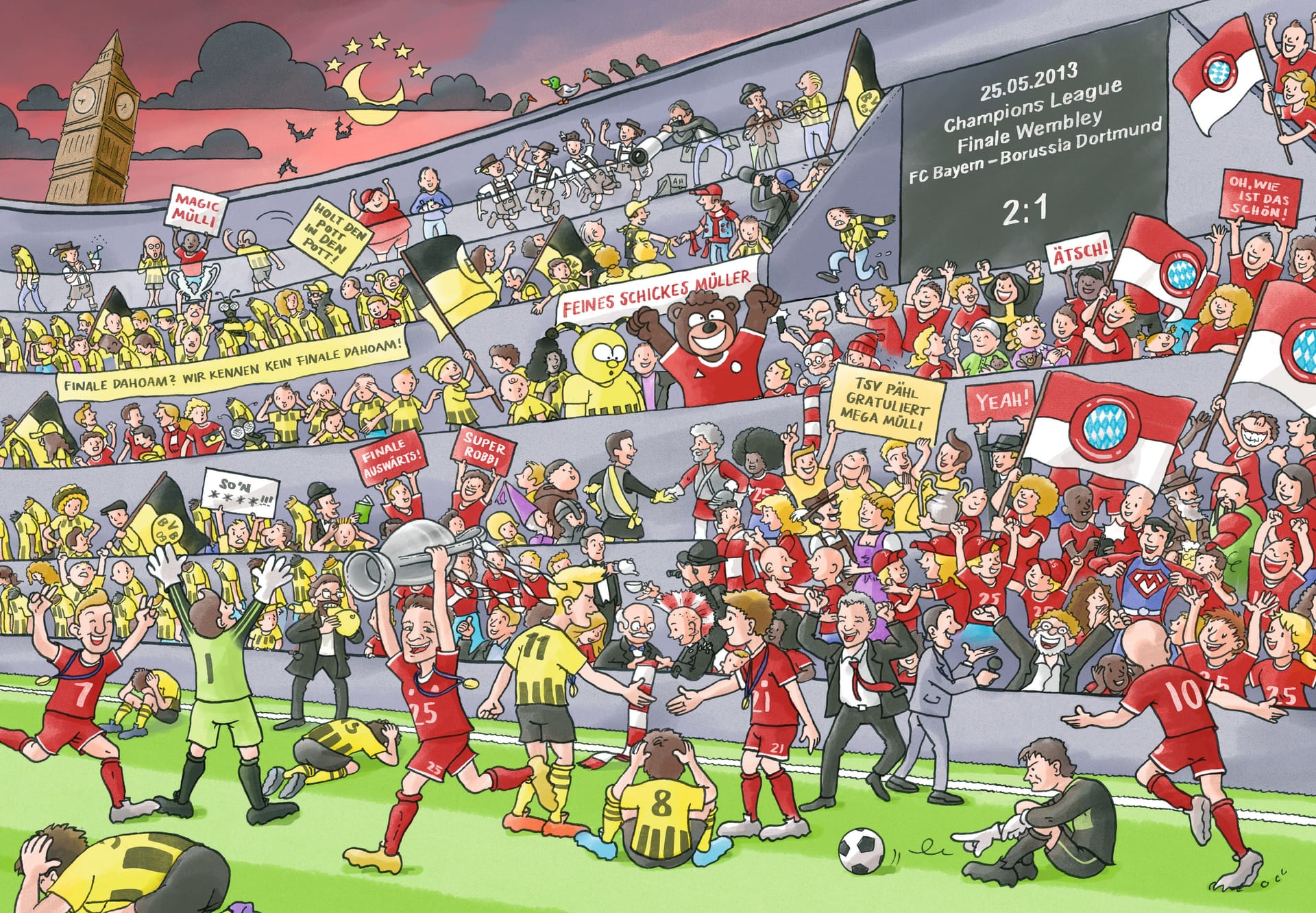 Thomas Müller und der FC Bayern triumphieren 2013 im Champions-League-Finale in Wembley gegen Borussia Dortmund. Thomas Müller und der FC Bayern triumphieren 2013 im Champions-League-Finale in Wembley gegen Borussia Dortmund.