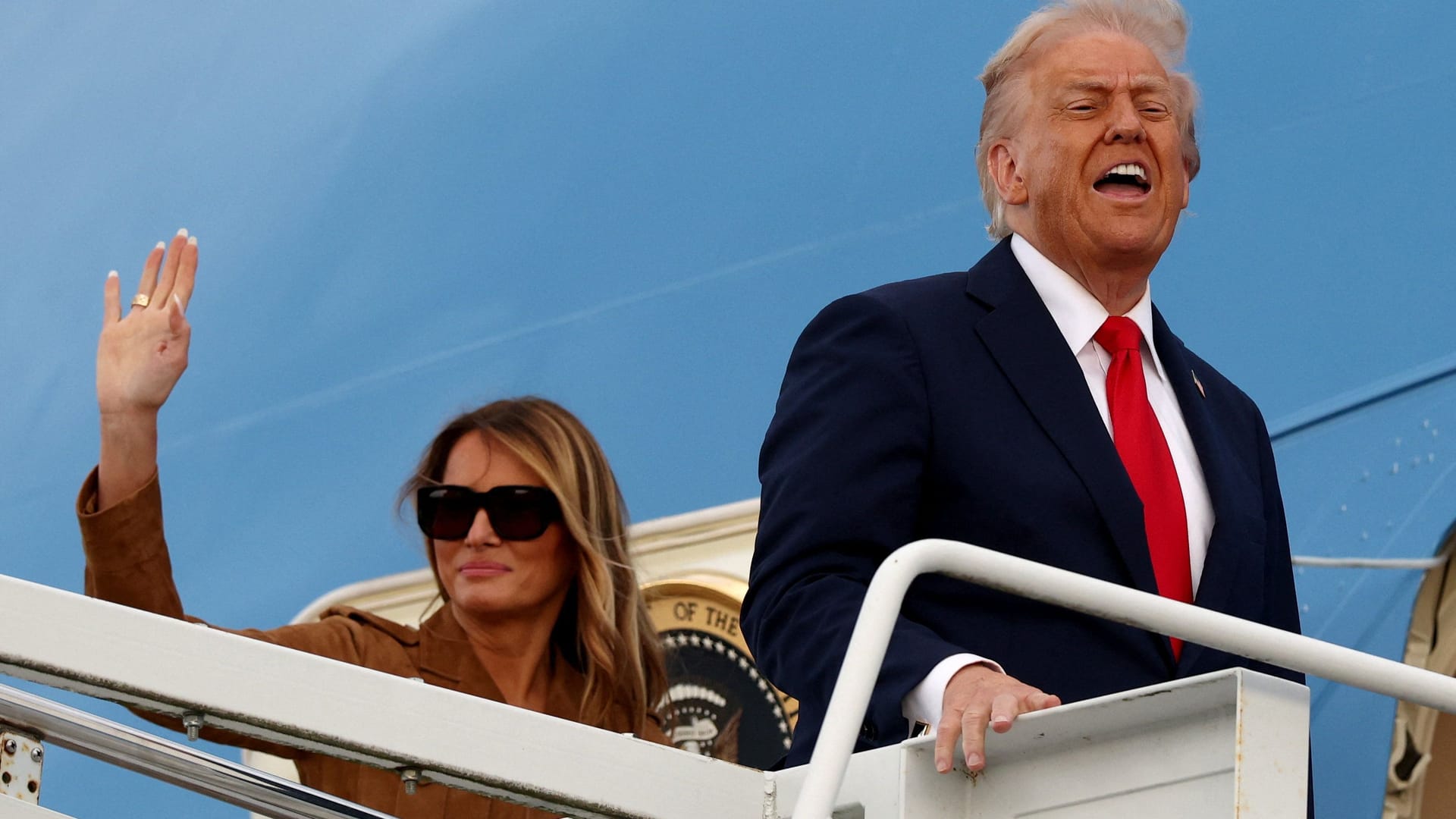 Trump und Frau Melania in London: Der US-Präsident rühmt Britanniens Geistesgrößen. Trump und Frau Melania in London: Der US-Präsident rühmt Britanniens Geistesgrößen.