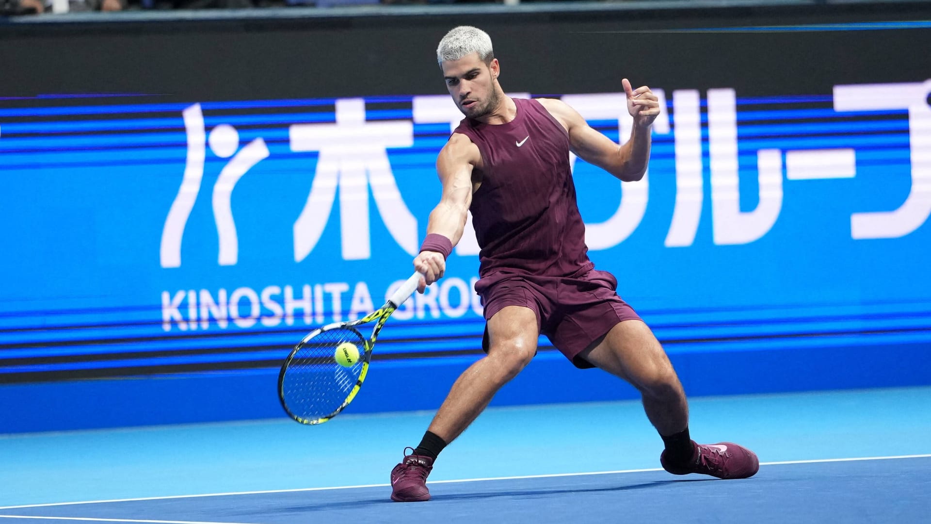 Carlos Alcaraz im Match gegen den Argentinier Sebastian Baez: Nächste Runde in Tokio erreicht.