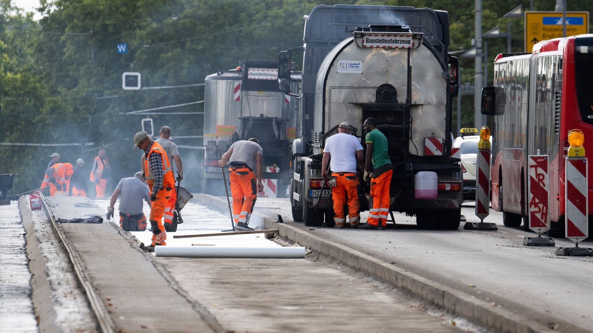 Straßenbaustelle in Frankfurt Straßenbaustelle in Frankfurt