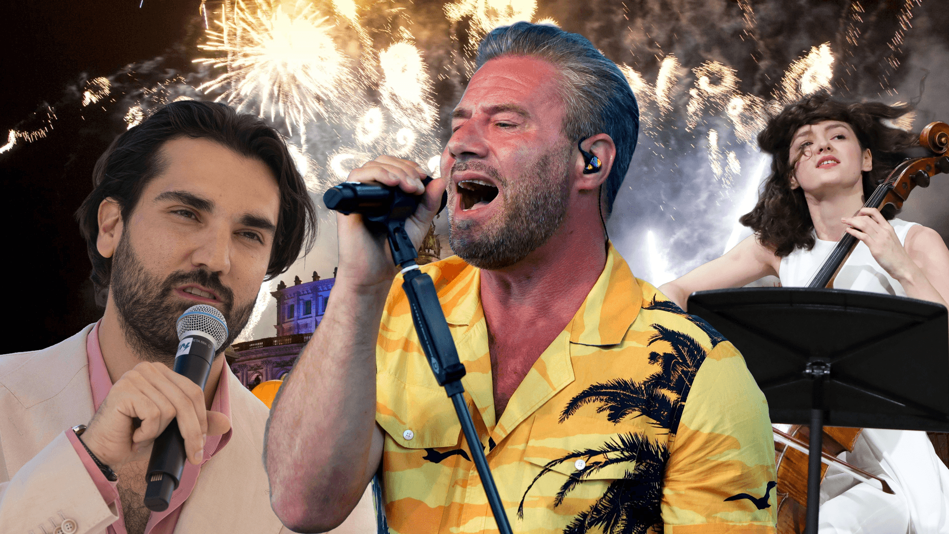 Tenor Jonathan Tetelman, Rock'n'Roller Dick Brave und Cellistin Anastassija Kobekina (Bildmontage): Die angekündigten Stars des Abends lassen auf ein vielfältiges Programm hoffen.