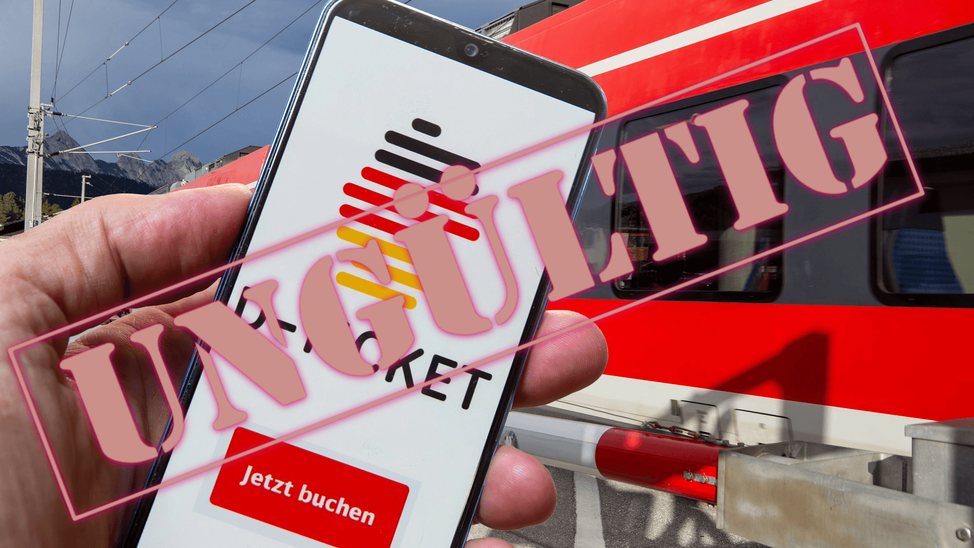 Der Schriftzug "ungültig" prangt über einem Deutschlandticket (Bildmontage): Der Schriftzug "ungültig" prangt über einem Deutschlandticket (Bildmontage):