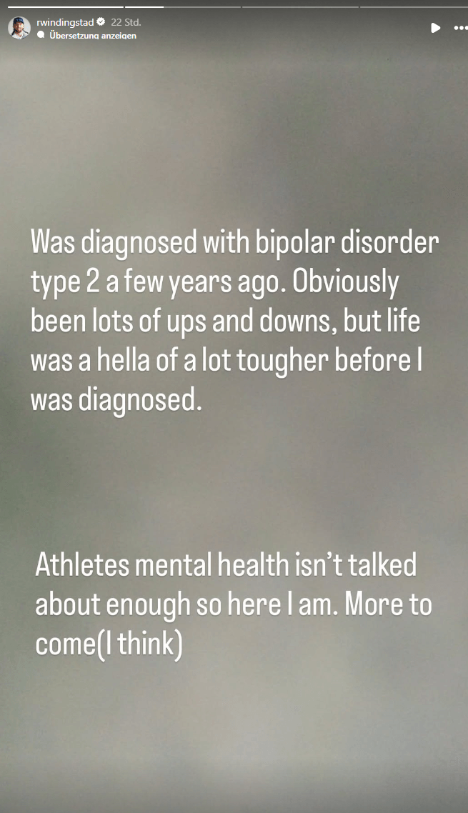 Die Instagram-Story von Windingstad: Er macht die Diagnose publik. Die Instagram-Story von Windingstad: Er macht die Diagnose publik.