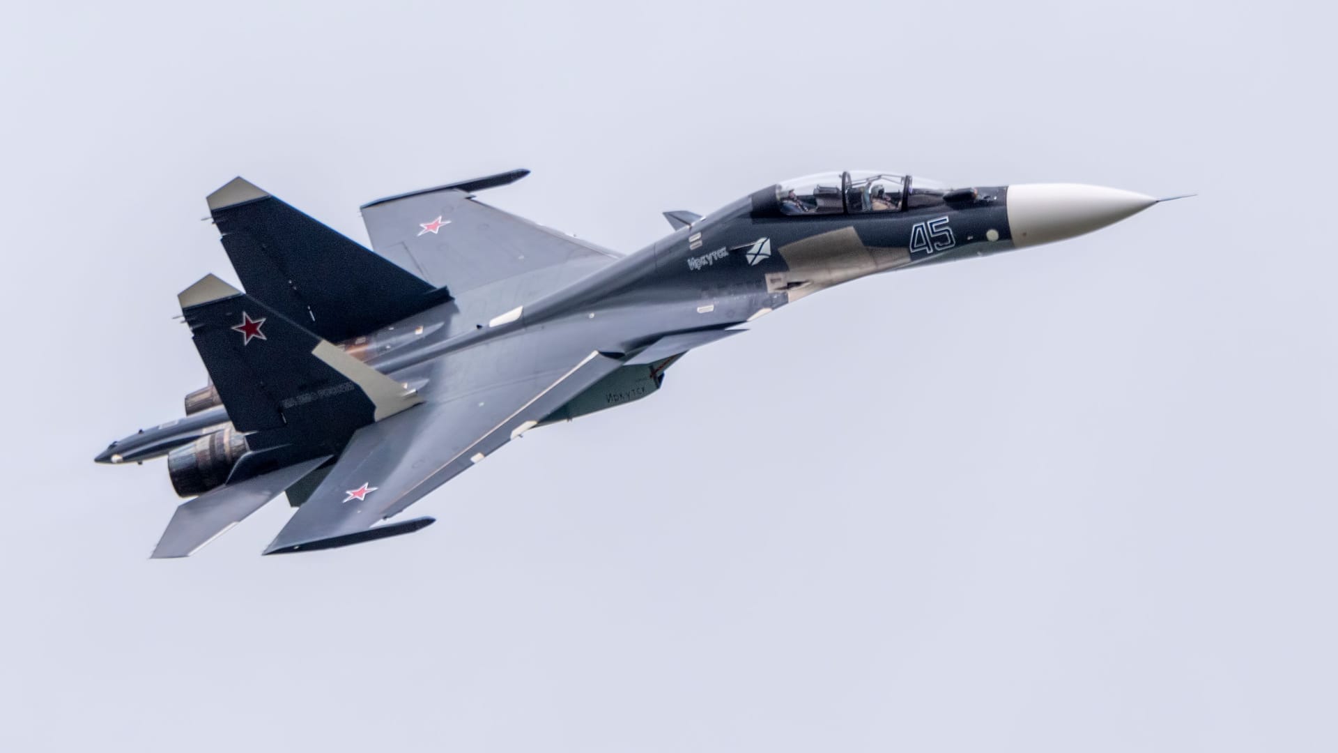 Moscow Russia Zhukovsky Airfield 25 July 2021: aerobatic Su-30 perfoming demonstration flight of the international aerospace salon MAKS-2021 Moscow Russia Zhukovsky Airfield 25 July 2021: aerobatic Su-30 perfoming demonstration flight of the international aerospace salon MAKS-2021