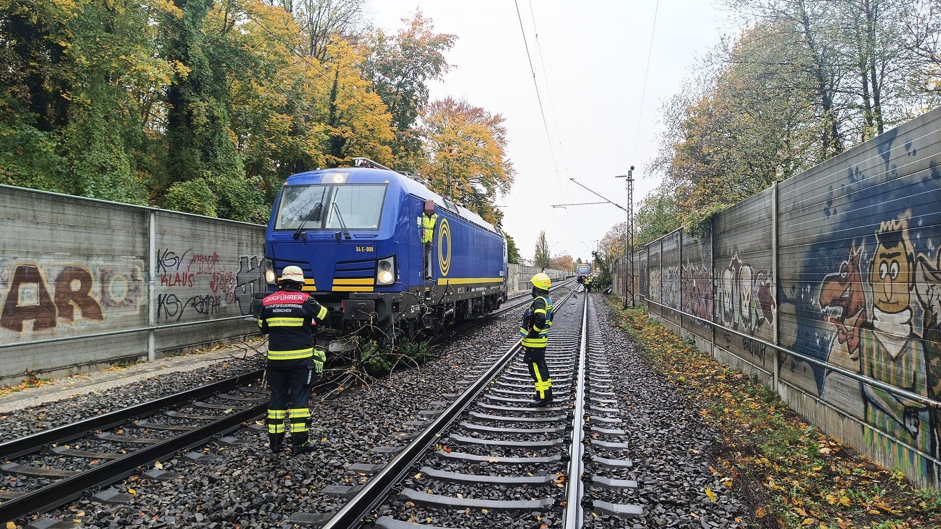 Kollidierte ebenfalls mit den Ästen: Eine Lok auf den Gegengleisen. Kollidierte ebenfalls mit den Ästen: Eine Lok auf den Gegengleisen.