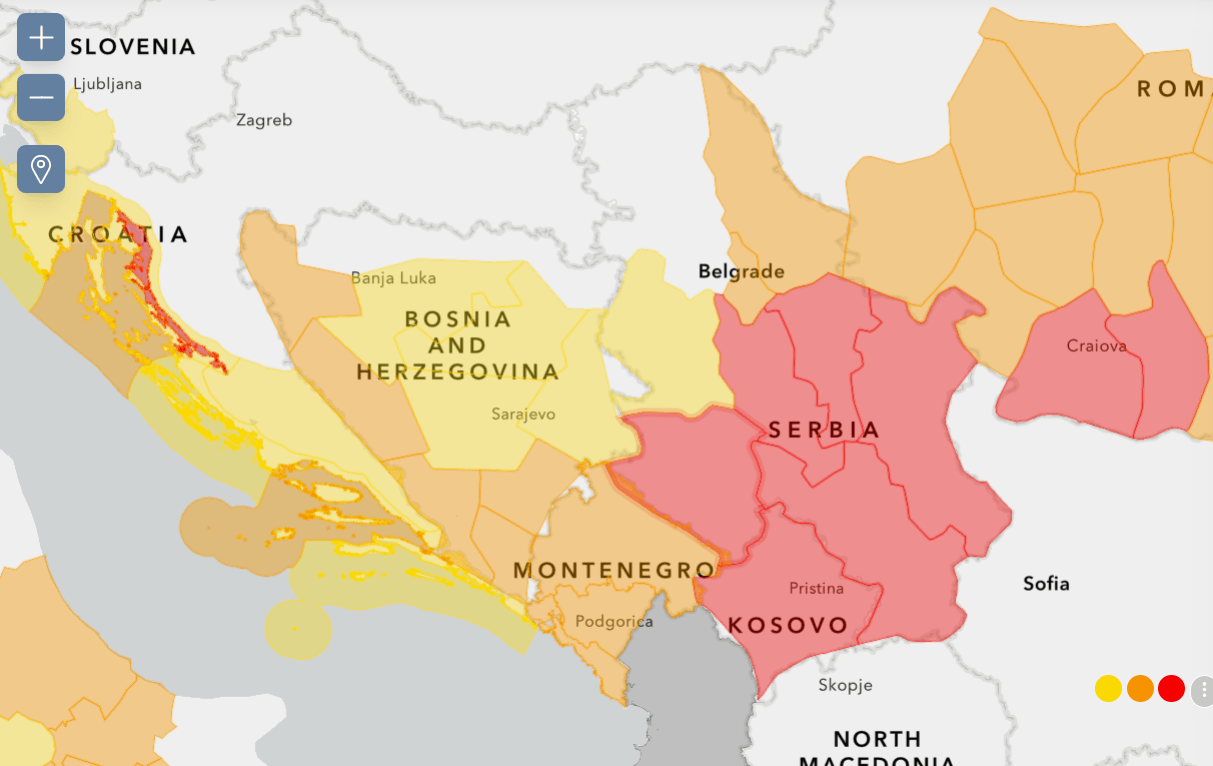 Die aktuellen amtlichen Wetterwarnungen auf dem Balkan: Von Schnee über Regen bis Windböen ist alles dabei.