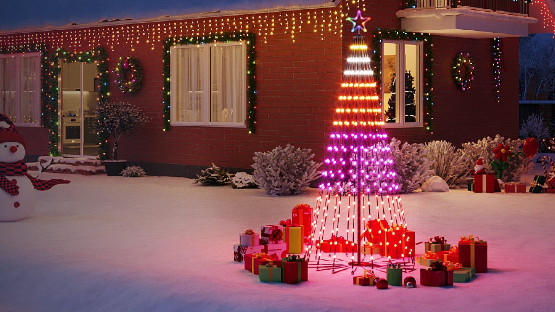 Die Weihnachtsbeleuchtung in Baumform von Govee ist wetterfest. Die Weihnachtsbeleuchtung in Baumform von Govee ist wetterfest.