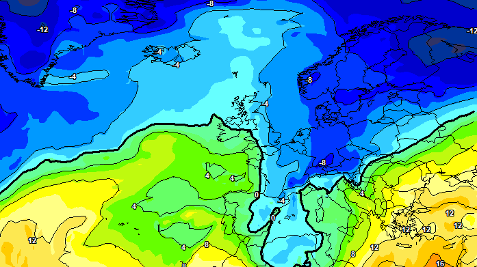 Die erwartete Lufttemperatur am 22. November nach einem Lauf des europäischen Wettermodells. Die Temperaturen in ganz Deutschland fallen deutlich unter 0 Grad.
