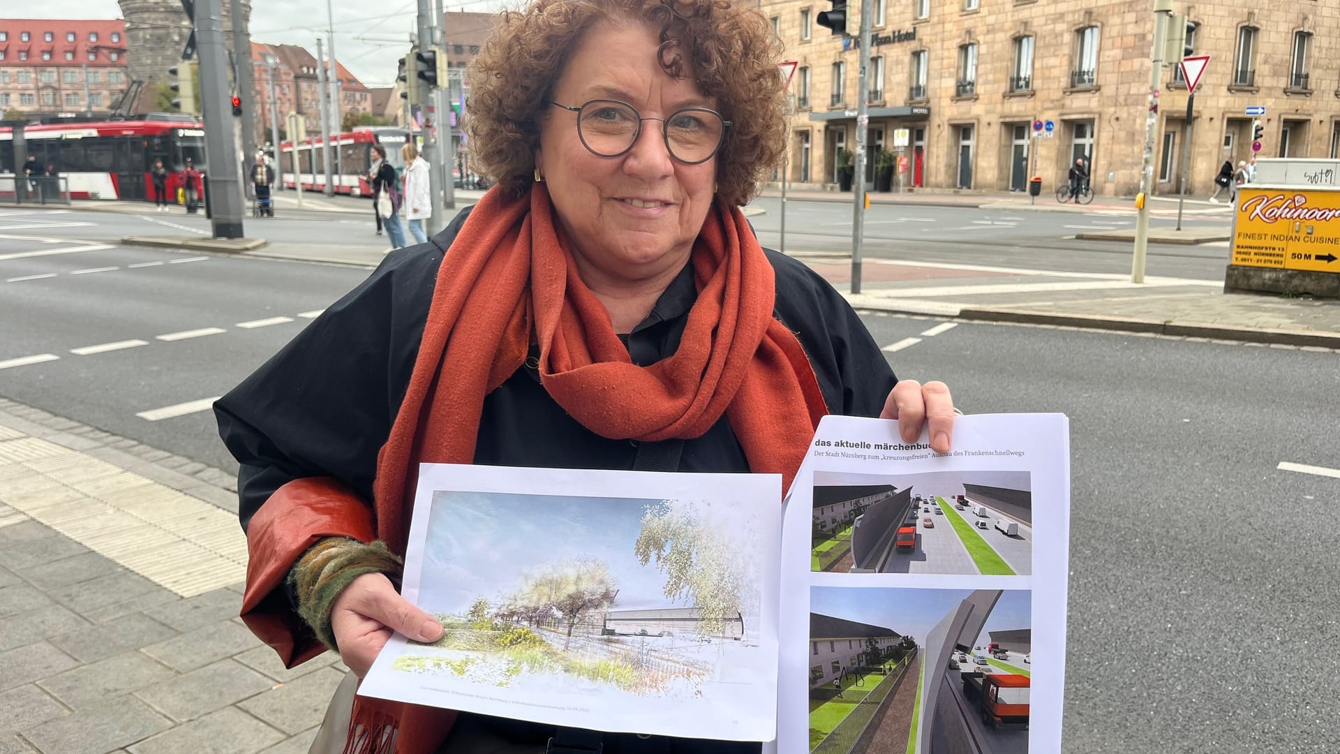 Brigitte Sesselmann von "Lieber zurück auf Los": Das linke Bild zeigt die Visualisierung der Stadt vom ausgebauten Frankenschnellweg, das Rechte ihre eigene. Brigitte Sesselmann von "Lieber zurück auf Los": Das linke Bild zeigt die Visualisierung der Stadt vom ausgebauten Frankenschnellweg, das Rechte ihre eigene.